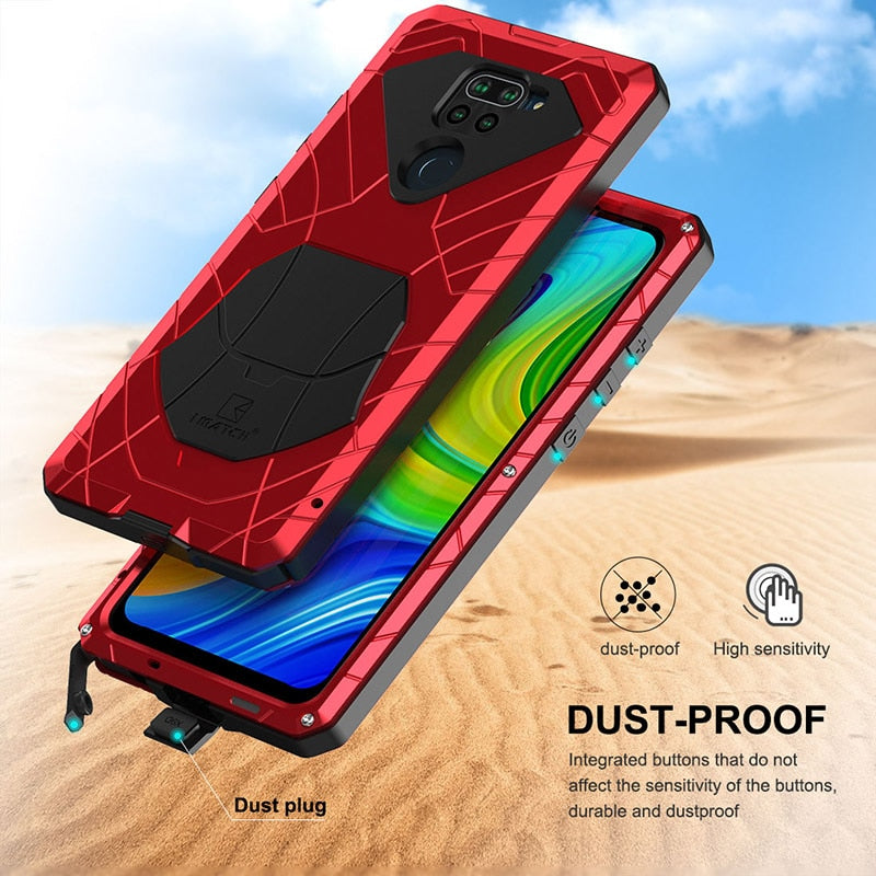 For Xiaomi Redmi Note 9 9S 8 Pro 9T 10 10 pro Case Hard Aluminum Metal Heavy Duty Protection Cover for Redmi with Tempered Glass