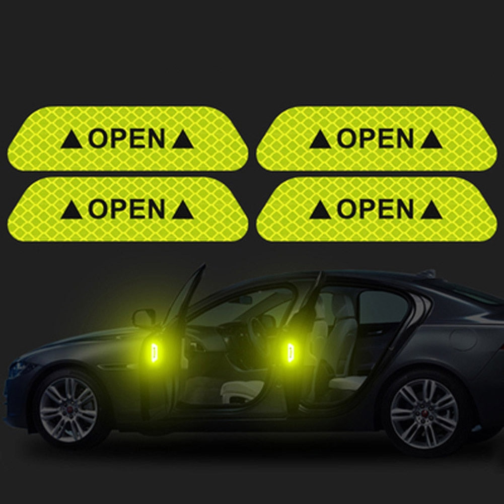 4 Pcs/Lot Auto Car Door Open Sign Warning Mark Sticker Reflective Tape Night Driving Safety Decals Car Exterior Trim