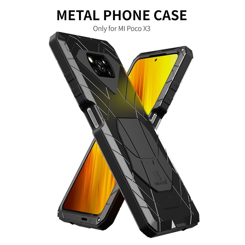 For Xiaomi POCO X3 NFC Pro Case Tempered Glass Heavy Duty Protection Armor Shockproof Hard Aluminum Metal Pocox3 Phone Cases