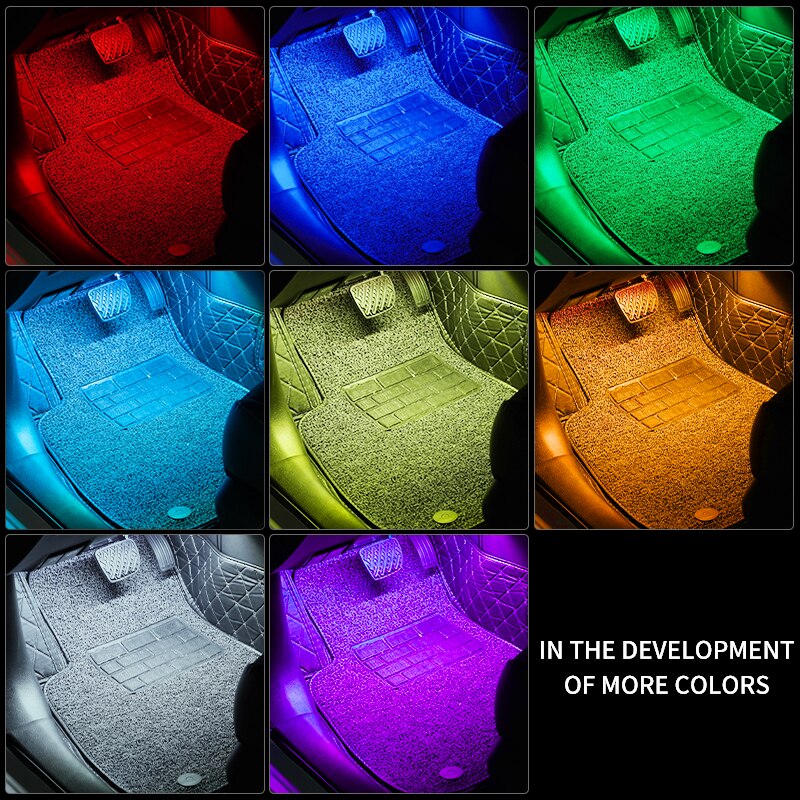 Led Car Foot Lamp Ambient Light RGB Usb App Wireless Remote Music Control Automotive Interior Decorative Neon Atmosphere Lights