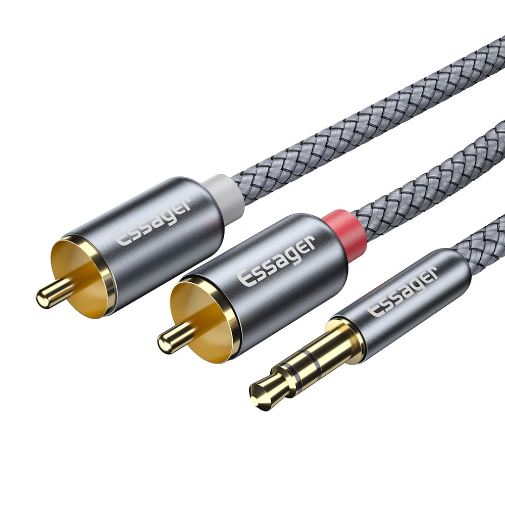 Essager RCA Cable 3.5mm Jack to 2 RCA Aux Audio Cable 3.5 mm to 2RCA Male Adapter Splitter for TV Box apple tv Speaker Wire Cord