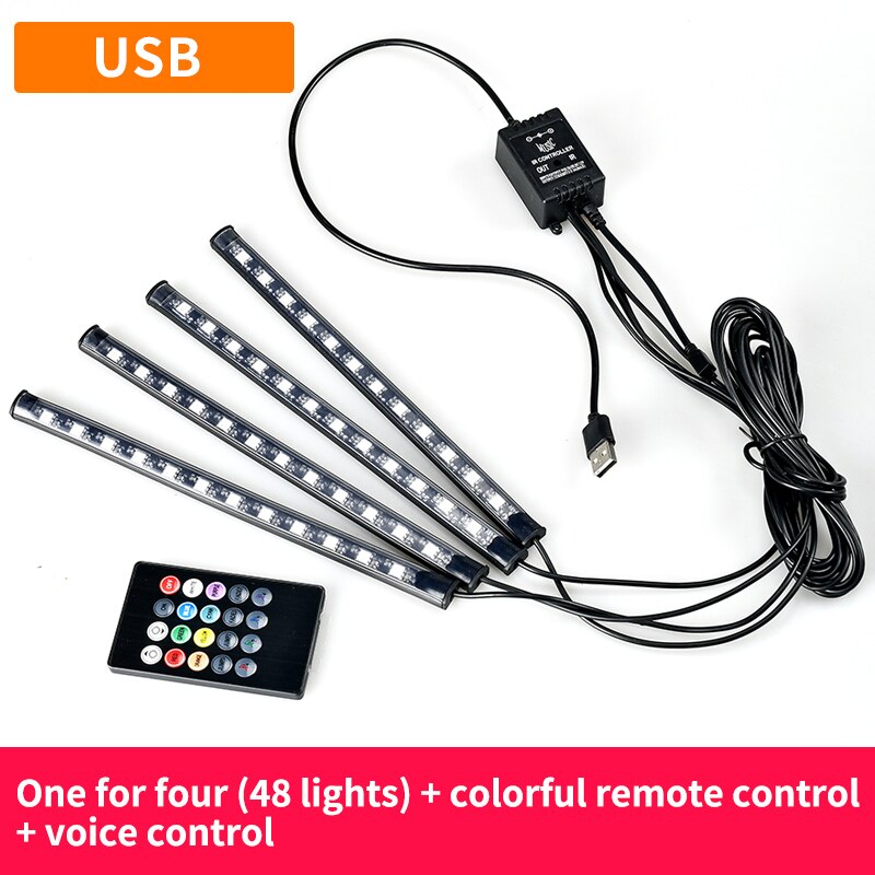 Led Car Foot Lamp Ambient Light RGB Usb App Wireless Remote Music Control Automotive Interior Decorative Neon Atmosphere Lights
