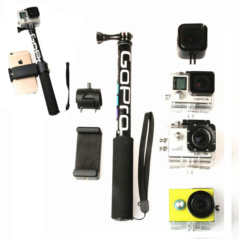 Self Selfie Stick Handheld Extendable Pole Monopod Phone Holder Adapter for Go Pro HERO 9 8 7 10 Xiaoyi 4K SJCAM Accessories