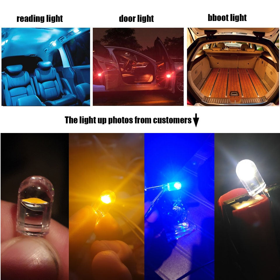 4Pcs Clear Led W5W T10 Cob Glass Car Light Bulb 6000K White Auto Automobiles License Plate Lamp Dome Light Reading DRL Style 12V