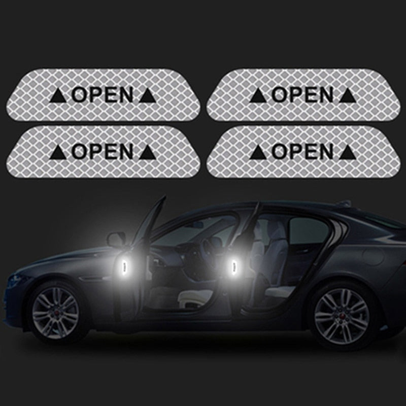 4 Pcs/Lot Auto Car Door Open Sign Warning Mark Sticker Reflective Tape Night Driving Safety Decals Car Exterior Trim