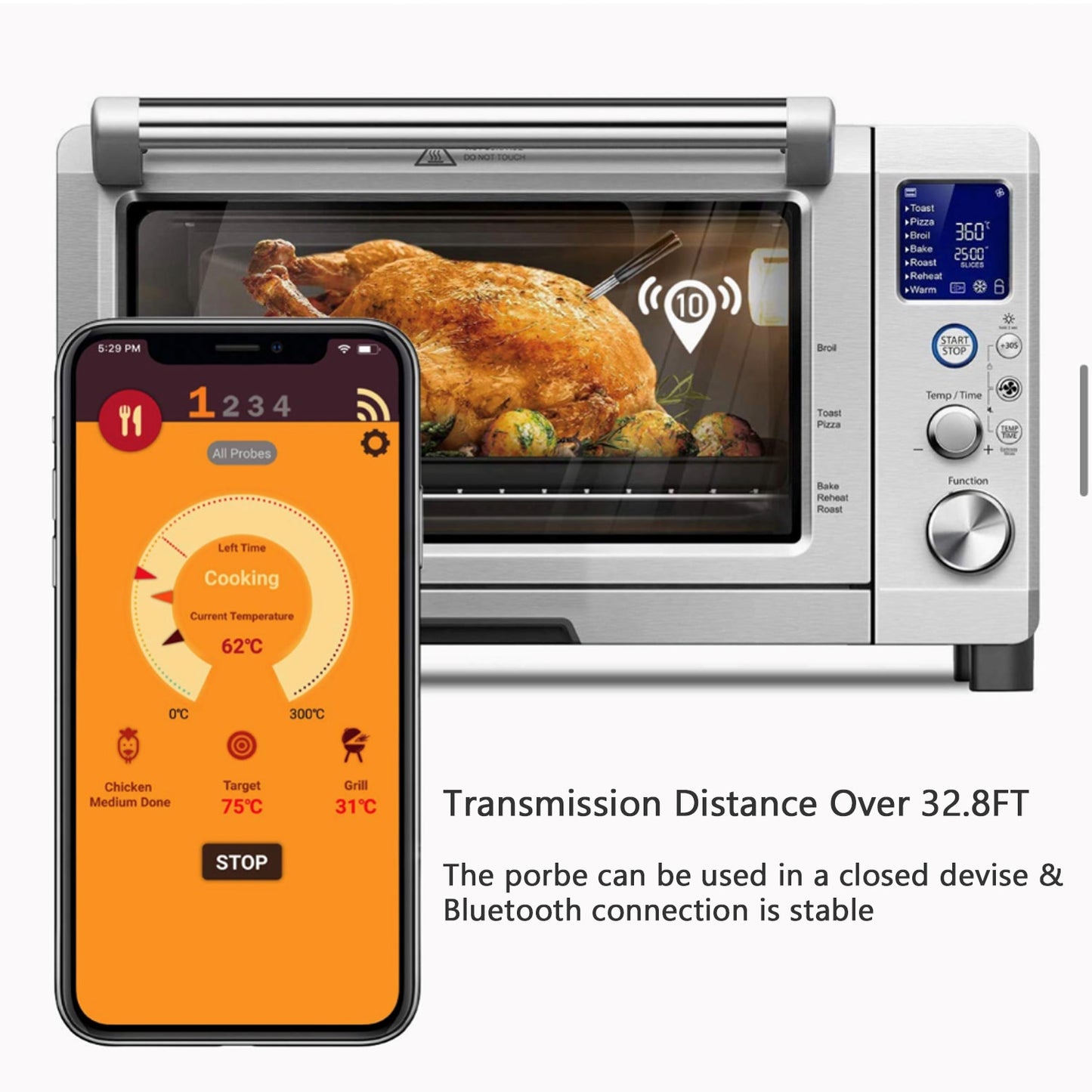 Meat Thermometer Wireless for Oven Grill BBQ Smoker Rotisserie Bluetooth Connect Digital Kitchen Tools Barbecue Accessories