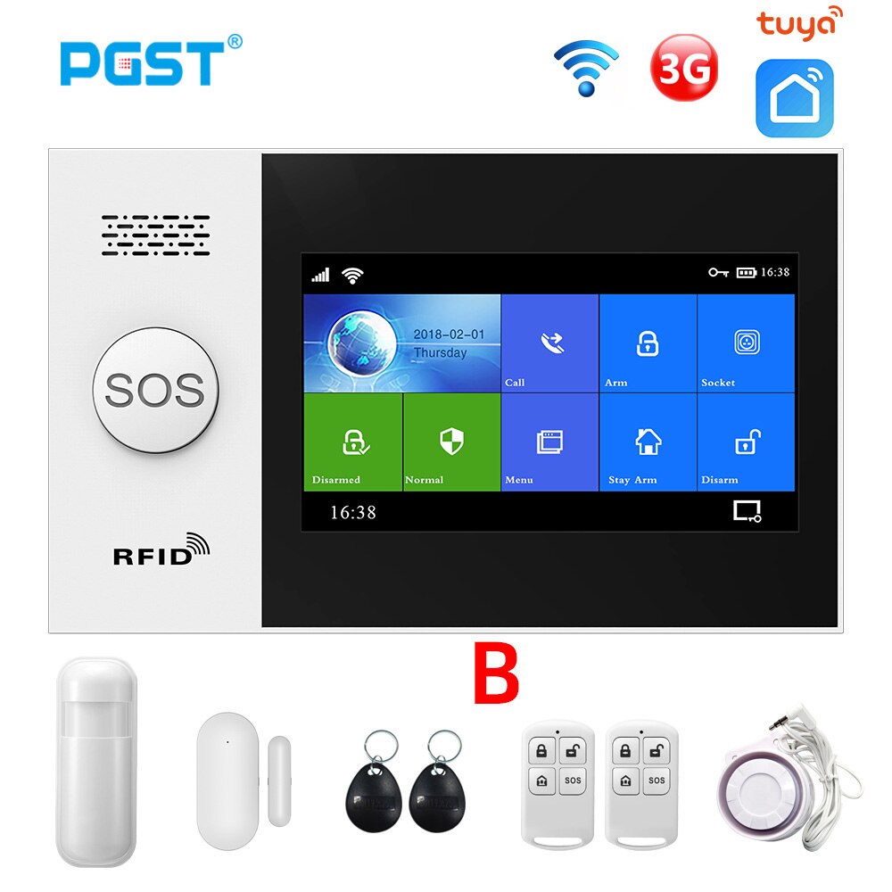 PGST PG107 WiFi 3G 4G GSM Alarm System Home Security with IP Camers PIR Motion Sensor Support Smart Life APP Control