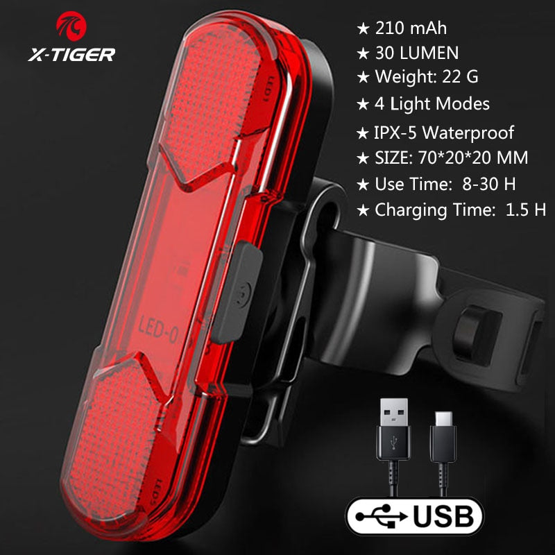 X-TIGER Bike Light USB Rechargeable 300 Lumens Bicycle Light LED Front Headlight Rear Taillight Cycling Flashlight Warning Light