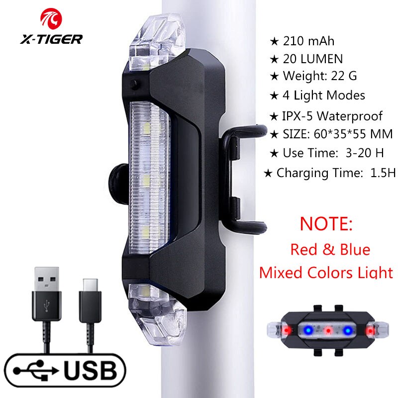 X-TIGER Bike Light USB Rechargeable 300 Lumens Bicycle Light LED Front Headlight Rear Taillight Cycling Flashlight Warning Light