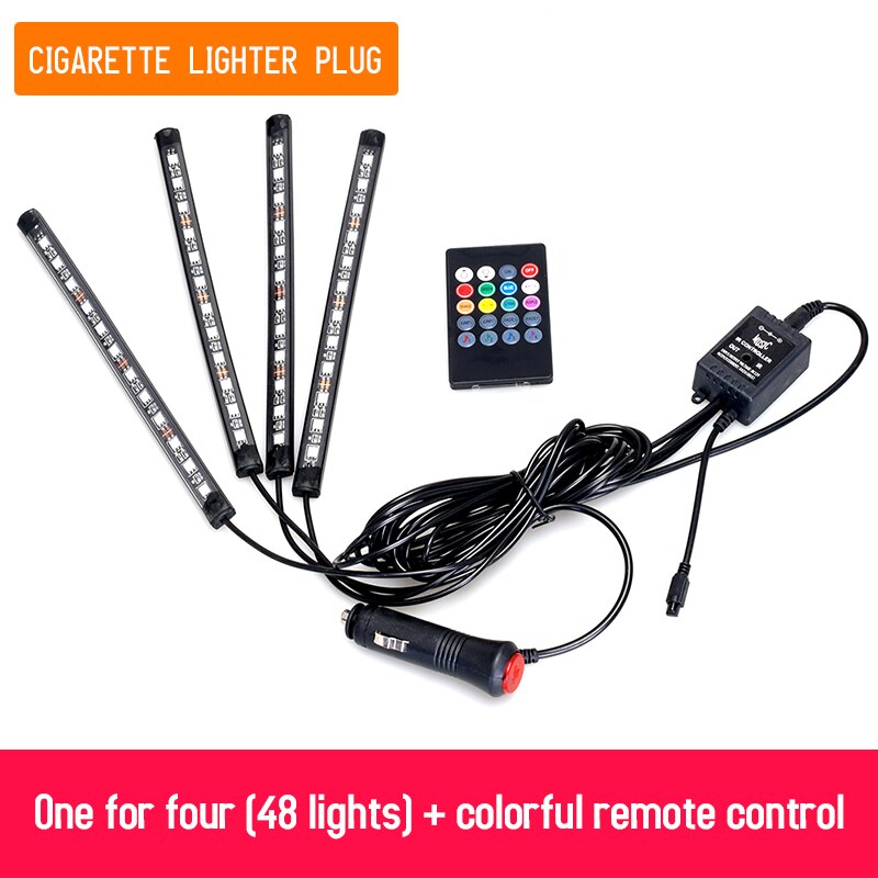 Led Car Foot Lamp Ambient Light RGB Usb App Wireless Remote Music Control Automotive Interior Decorative Neon Atmosphere Lights