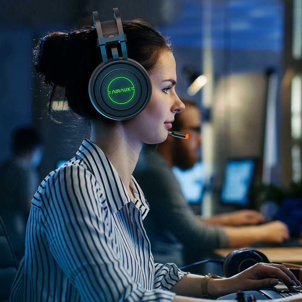 AIRAUX AA-GB1 USB Gaming Headphone Virtual 7.1 Super Bass Earphone RGB Light HIFI Headset with HD Mic for PC Gamer