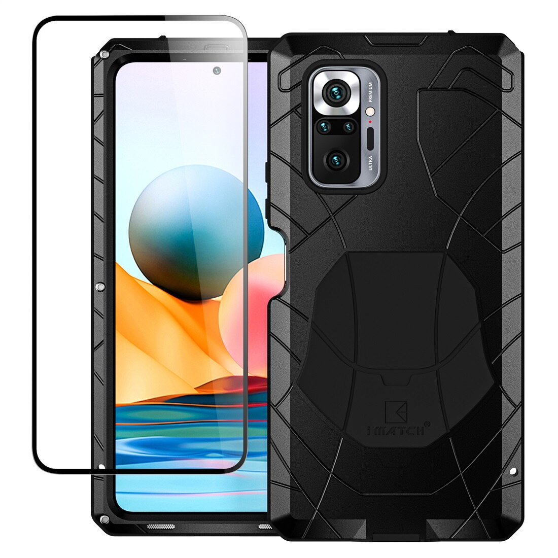 For Xiaomi Redmi Note 10 Pro Phone Case Hard Aluminum Metal Heavy Duty Protection Cover with Tempered Glass Gift Accessories