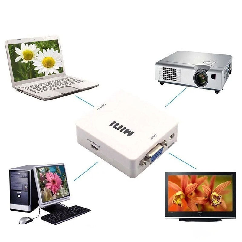 MEUYAG Portable Mini VGA to HDMI-compatible Converter VGA2HDMI Video Box Audio Adapter 1080P For Notebook PC HDTV Projector TV