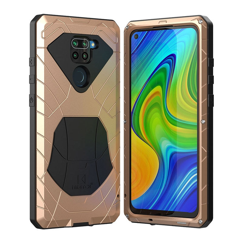 For Xiaomi Redmi Note 9 9S 8 Pro 9T 10 10 pro Case Hard Aluminum Metal Heavy Duty Protection Cover for Redmi with Tempered Glass