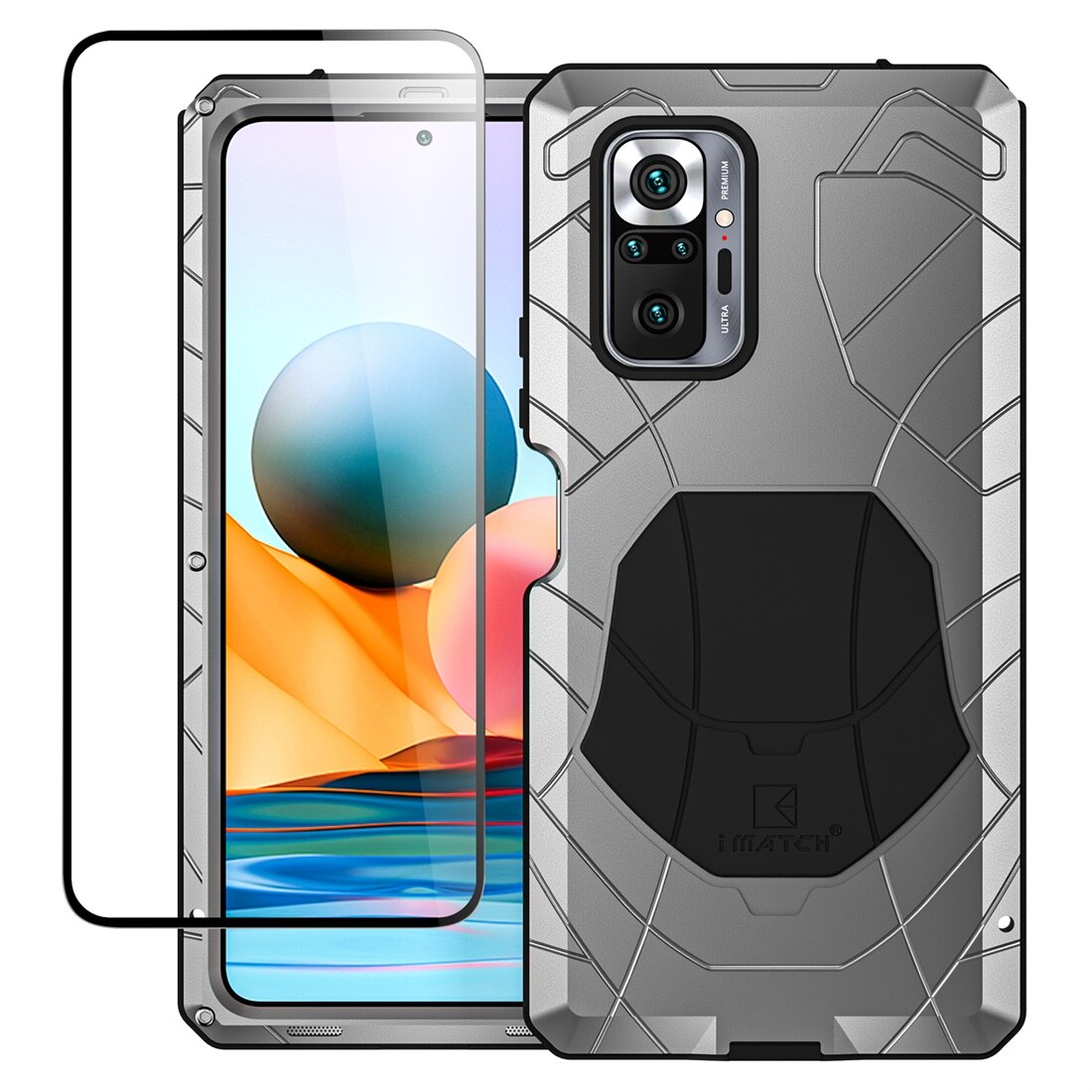 For Xiaomi Redmi Note 10 Pro Phone Case Hard Aluminum Metal Heavy Duty Protection Cover with Tempered Glass Gift Accessories