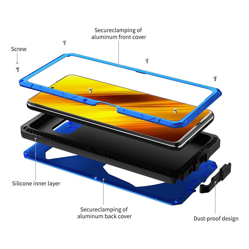 Case For Xiaomi POCO X3 Pro NFC F2 Pro Tempered Glass Heavy Duty Protection Armor Shockproof Hard Aluminum Metal Cases
