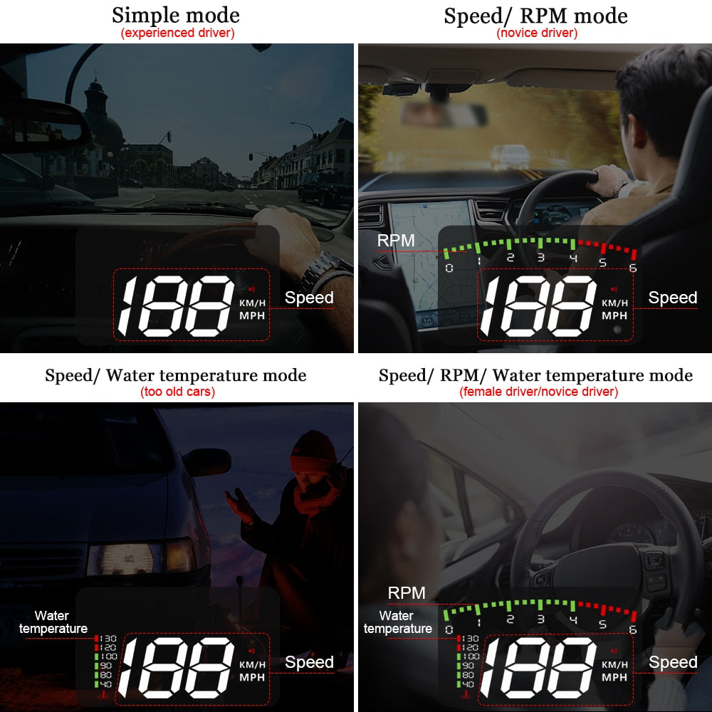 OBDHUD A900 3.5 Inch HUD Smart Overspeed Auto Warning Windshield Projector OBD2 Digital Speed Mileage Meter Head Up Display