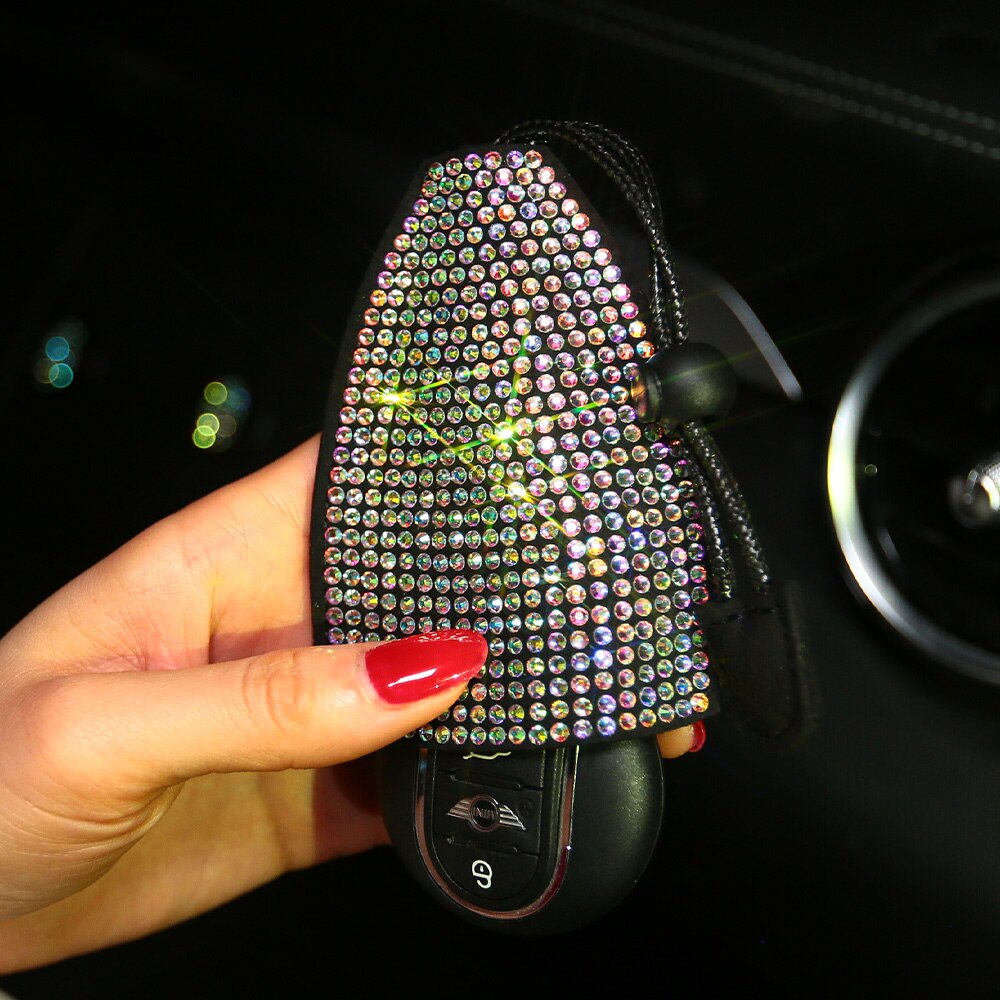 Key Case for Women Rhinestone Car Accessories Bling Girls Diamond Keychian Fob Cover Holder Keyring for Mini VW Bmw Benz Etc