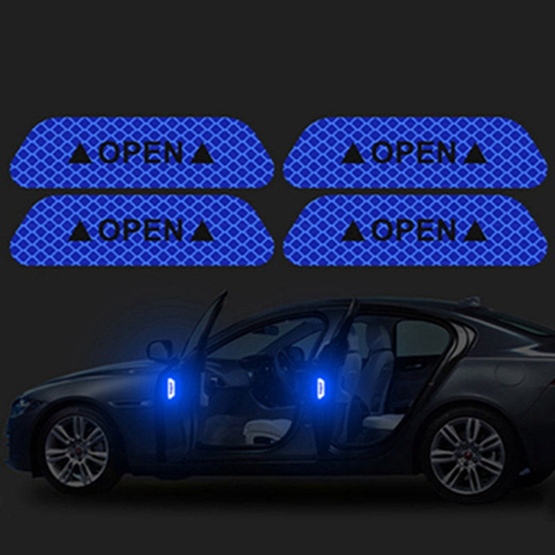 4 Pcs/Lot Auto Car Door Open Sign Warning Mark Sticker Reflective Tape Night Driving Safety Decals Car Exterior Trim
