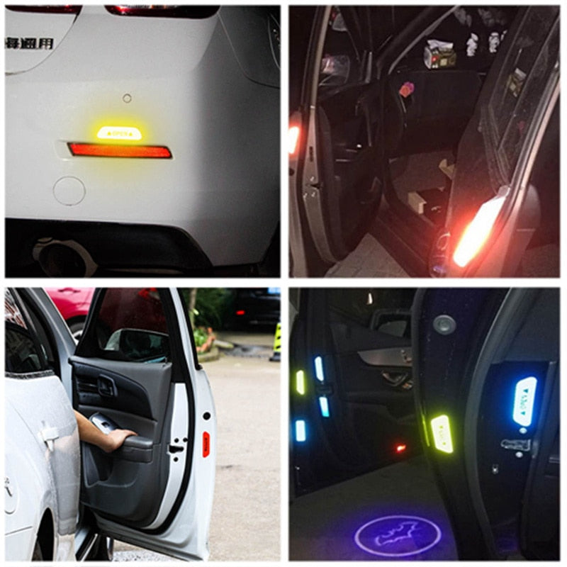 4 Pcs/Lot Auto Car Door Open Sign Warning Mark Sticker Reflective Tape Night Driving Safety Decals Car Exterior Trim