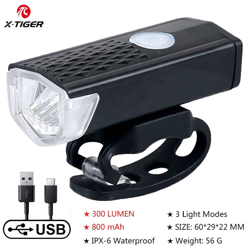 X-TIGER Bike Light USB Rechargeable 300 Lumens Bicycle Light LED Front Headlight Rear Taillight Cycling Flashlight Warning Light