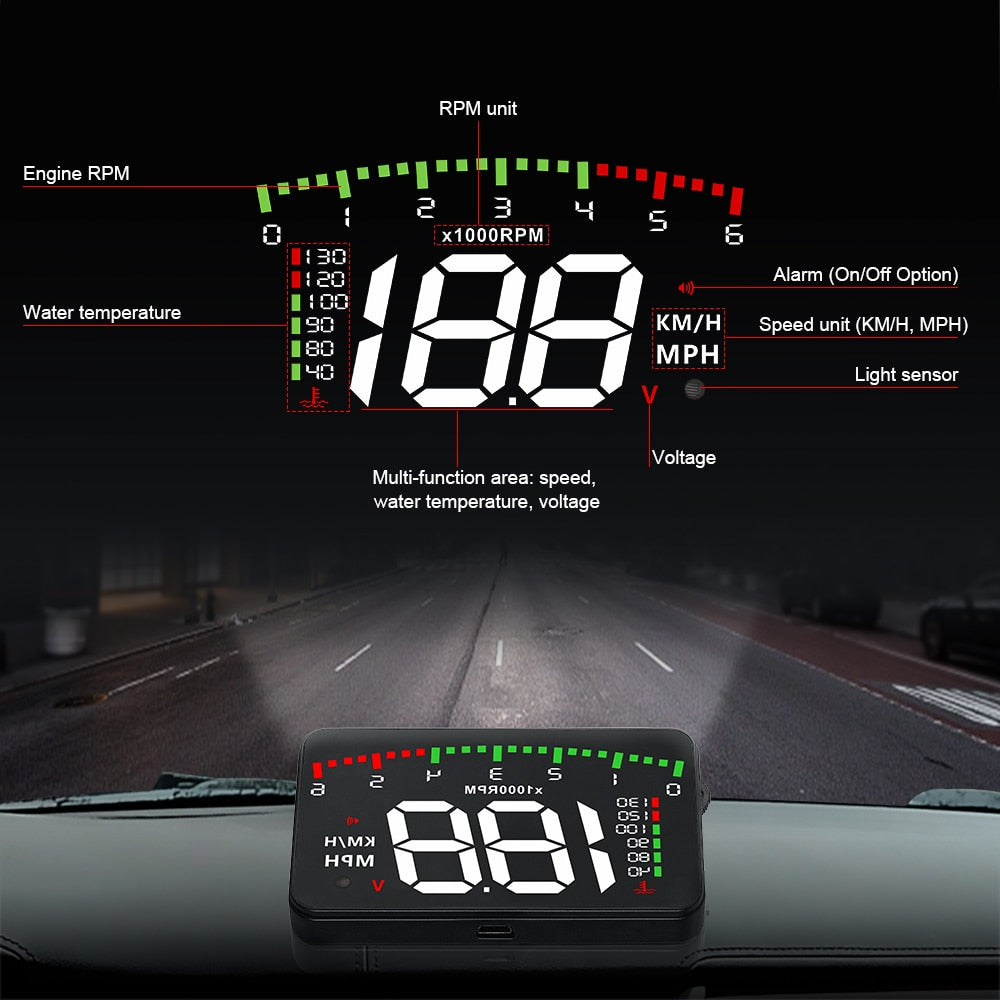 OBDHUD A900 3.5 Inch HUD Smart Overspeed Auto Warning Windshield Projector OBD2 Digital Speed Mileage Meter Head Up Display