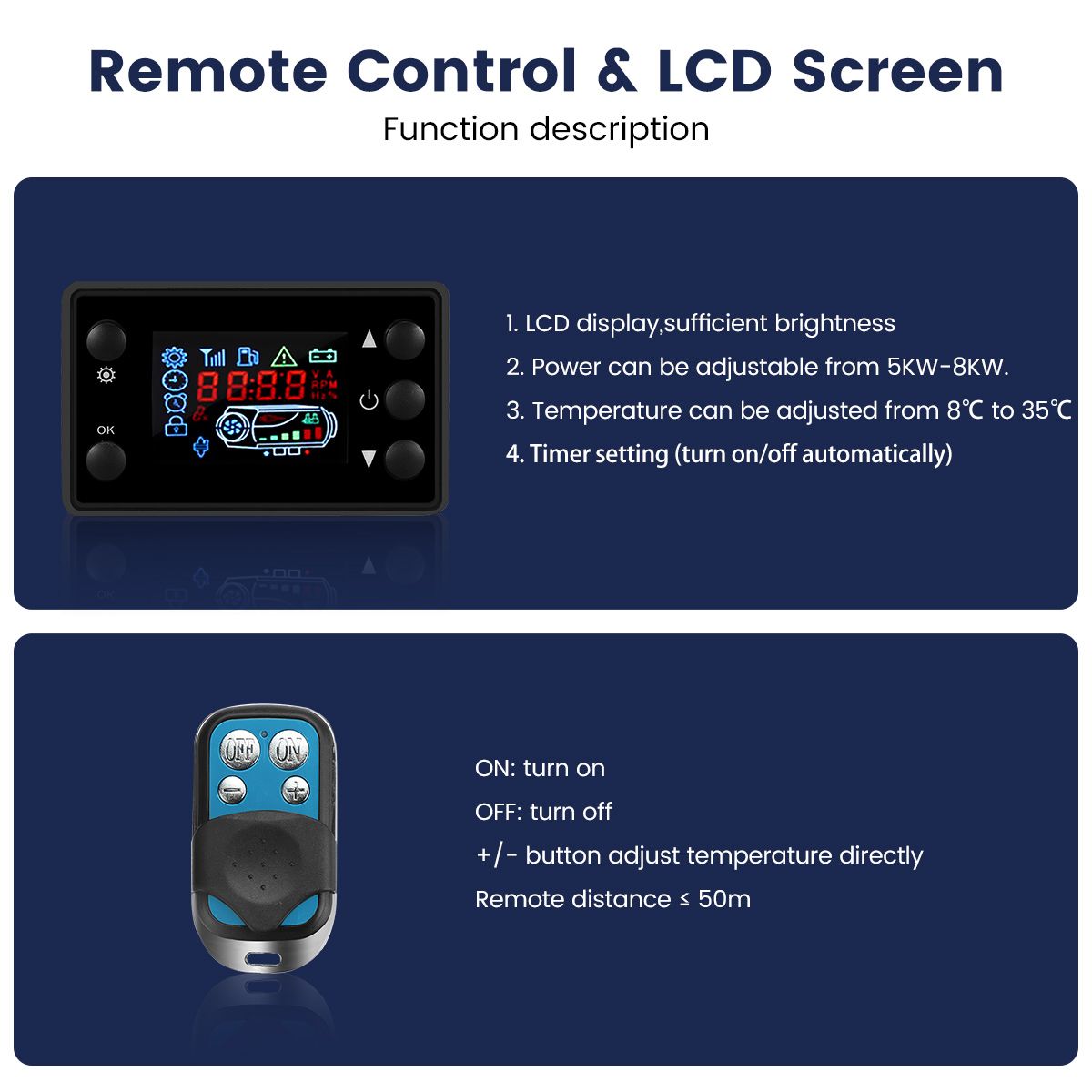 Hcalory Car Heater 5-8KW 12V Air Diesels Heater Parking Heater With Remote Control LCD Monitor for RV Motorhome Trucks Boats