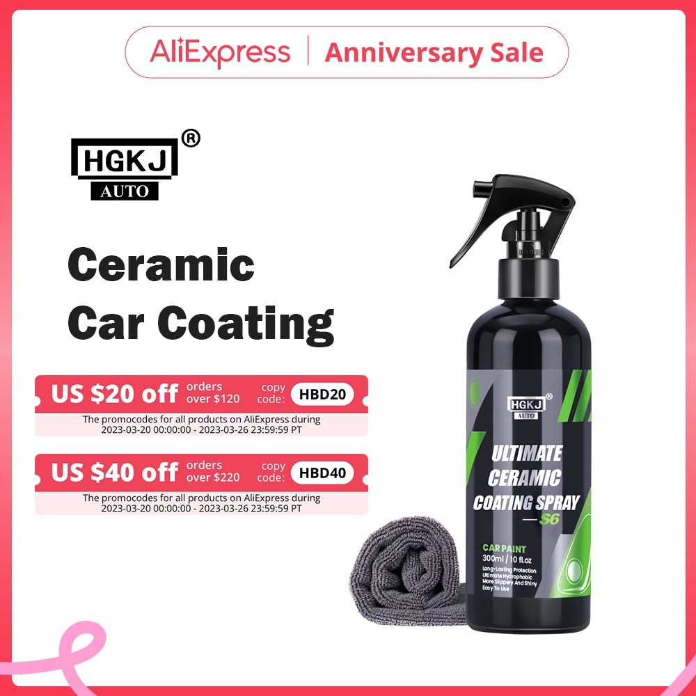 Revestimiento de cerámica para el cuidado de la pintura hidrocromo del coche, capa rápida Nano superior, protección de detalles de polímero, cera líquida, HGKJ S6, 9H