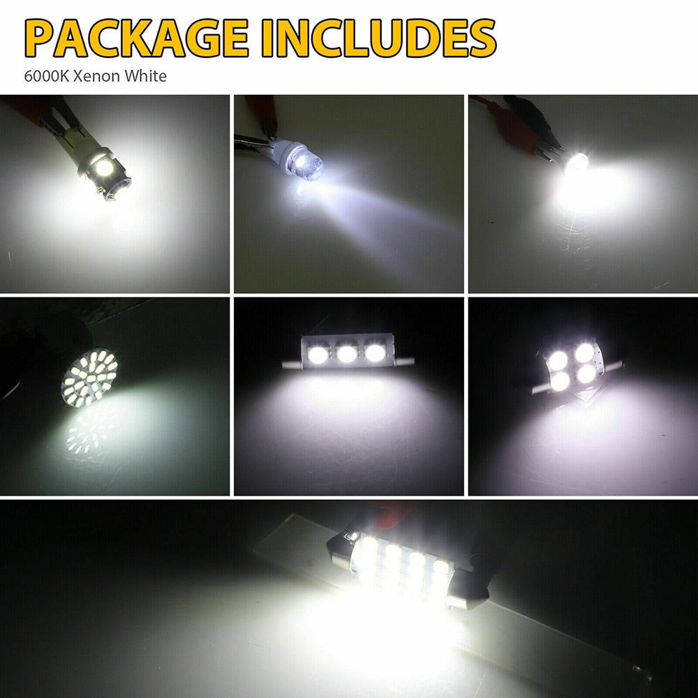 42 Pcs Car Interior White LED Light Mini Bulbs Kit 6000K Canbus Combo Map Trunk Dome Footwell Lamp License Plate Lights Bulbs