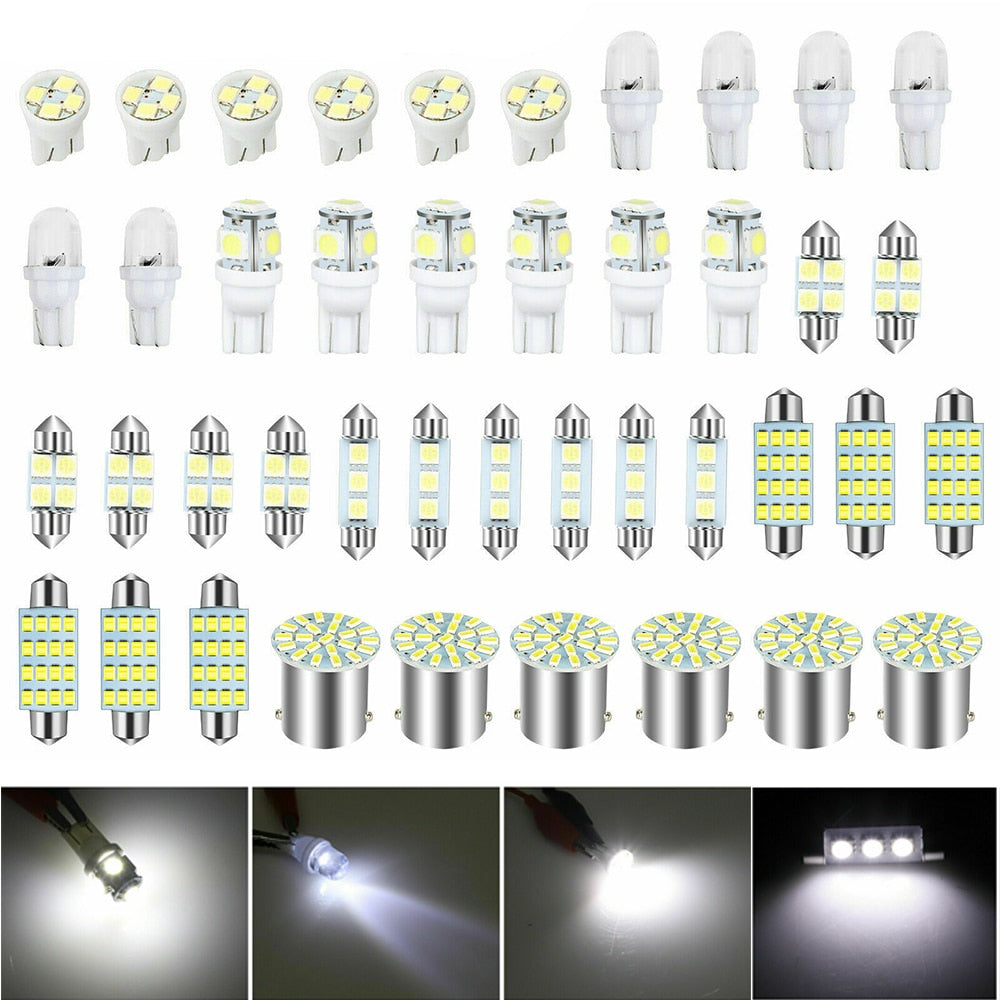 42 Pcs Car Interior White LED Light Mini Bulbs Kit 6000K Canbus Combo Map Trunk Dome Footwell Lamp License Plate Lights Bulbs