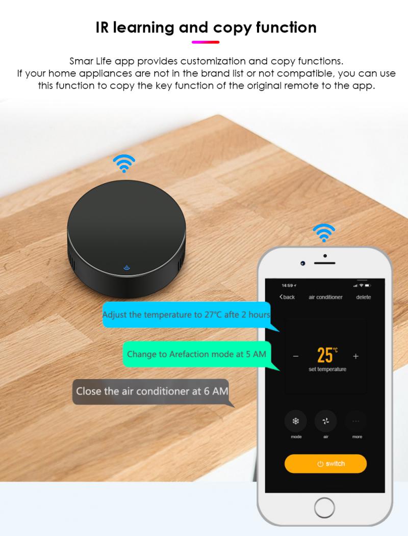 Tuya IR WiFi Remote Control Smart Universal Infrared Smart Home Control for TV DVD AUD AC Works with Alexa Google Home Alice