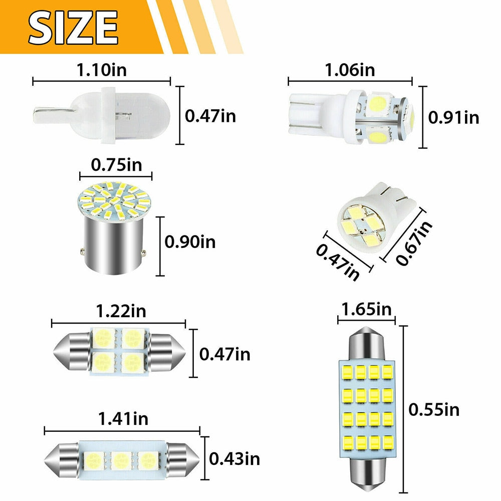 42 Pcs Car Interior White LED Light Mini Bulbs Kit 6000K Canbus Combo Map Trunk Dome Footwell Lamp License Plate Lights Bulbs