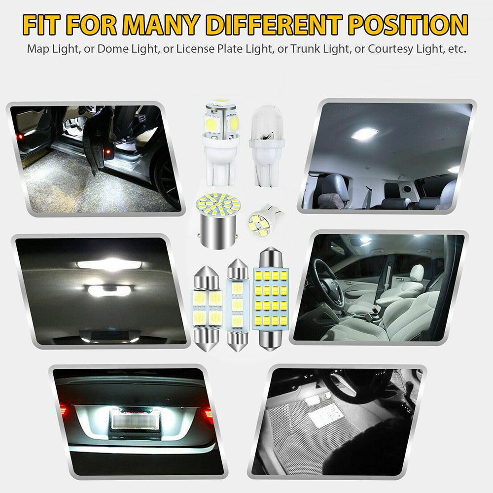42 Pcs Car Interior White LED Light Mini Bulbs Kit 6000K Canbus Combo Map Trunk Dome Footwell Lamp License Plate Lights Bulbs