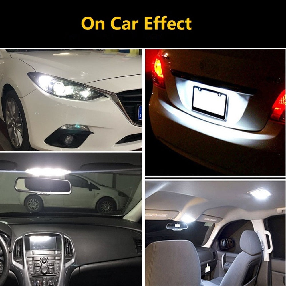 10X New W5W LED Canbus T10 Car Lights COB Glass Interior Parts Bulbs 6000K White Auto License Plate Lamp Dome Read Light 12V