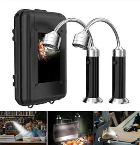 Magnetic BBQ grill light with 9 LED flexible gooseneck – outdoor barbecue lighting for night grilling and camping.