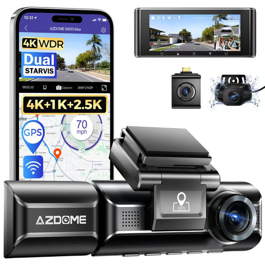 AZDOME M550 Pro dash cam with parking monitor – Double, Three Records and M550 MAX configurations.