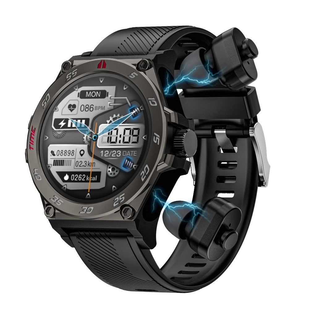 2-in-1 smartwatch with TWS earbuds and Bluetooth calling.
