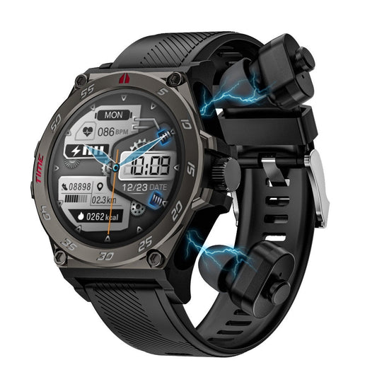 2-in-1 smartwatch with TWS earbuds and Bluetooth calling.