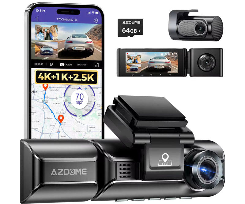 AZDOME M550 Pro 4K dash cam specs – 3.18 inch screen, WiFi, GPS, loop recording.

