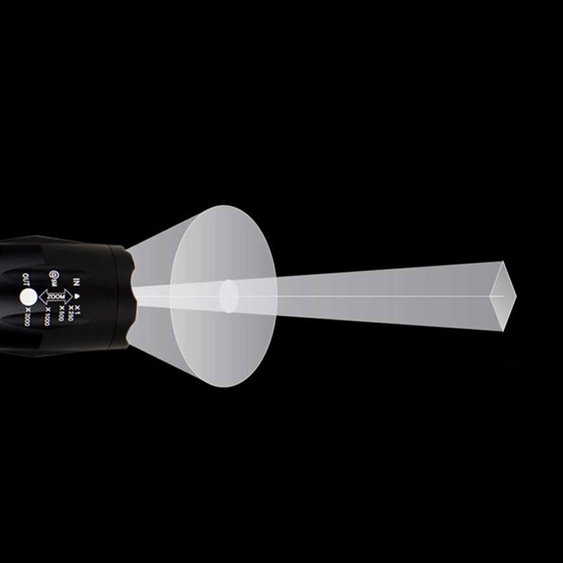 LED torch showing focused spotlight beam mode.