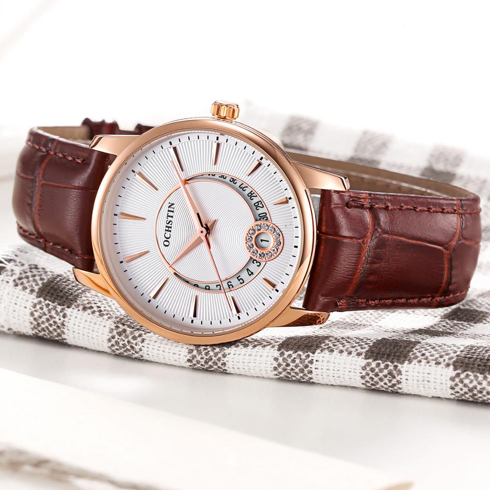 OCHSTIN White Rose Gold Women's Watch – Elegant Quartz Leather Strap Calendar Watch.

