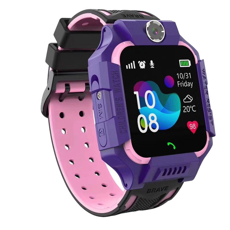 Q19 children smartwatch purple GPS LBS SOS camera 2-way call CE RoHS certified.



