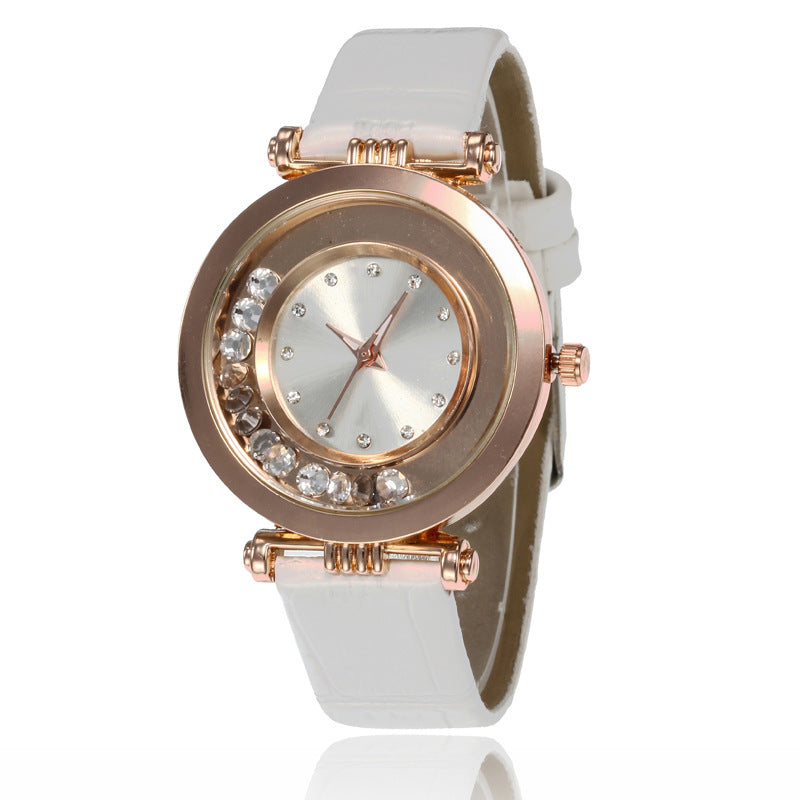 Diamond Belt Watch Package – 180x50x30mm Women's Quartz Leather Strap Round Dial Watch.
