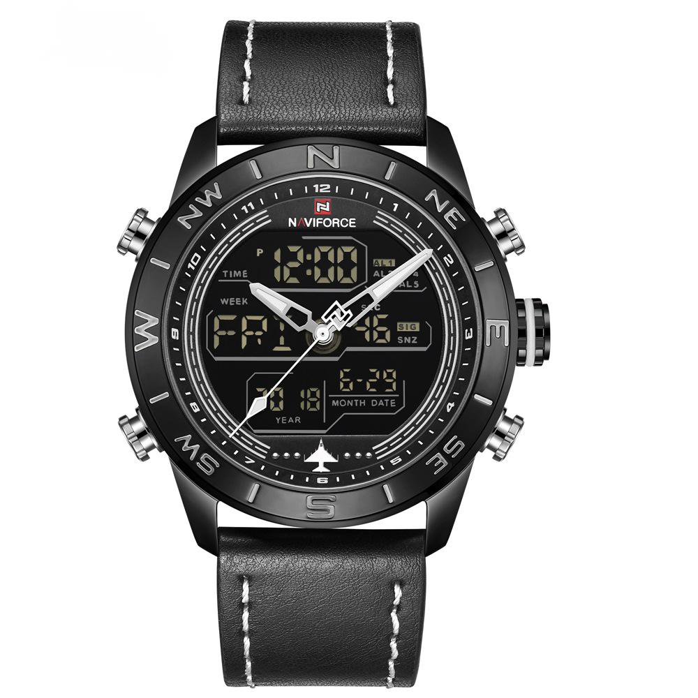 NAVIFORCE 9144 Brown Leather Strap Men's Watch Calendar World Time.
