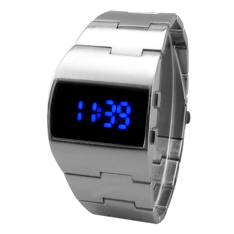  Iron Man LED Watch Silver – Square Dial Red Light Men's Stainless Steel Watch.

