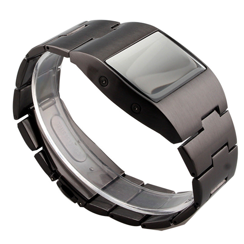 Men's LED Digital Watch Iron Man Style – Square Case Silver Stainless Steel.

