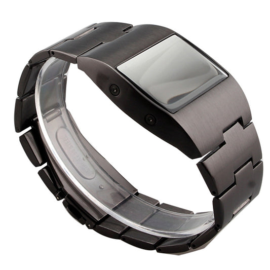 Men's LED Digital Watch Iron Man Style – Square Case Silver Stainless Steel.

