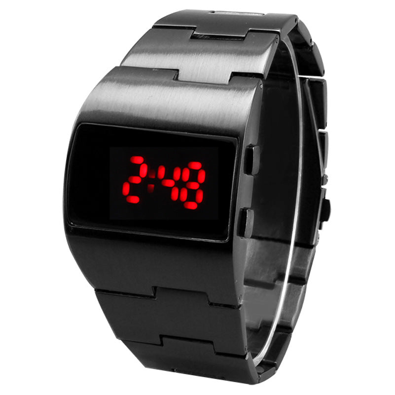 TADA Iron Man LED Watch for Men – Square Dial Black Stainless Steel Blue Light.

