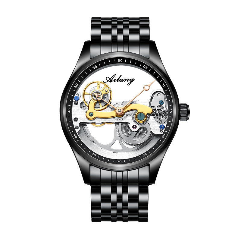 Ailang mechanical watch black case silicone strap skeleton dial luminous waterproof 30M sport dress watch.
