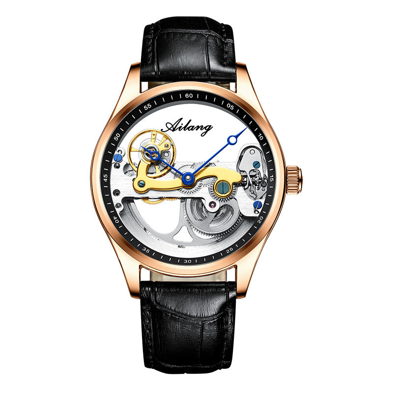 Ailang luxury mechanical watch silver case silicone strap skeleton dial luminous waterproof sport watch.
